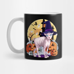 Sphynx Cat Funny Halloween Witch Pumpkin Mug